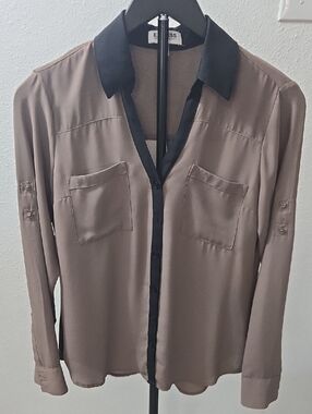 Express Taupe Shirt Jacket with Black Trim